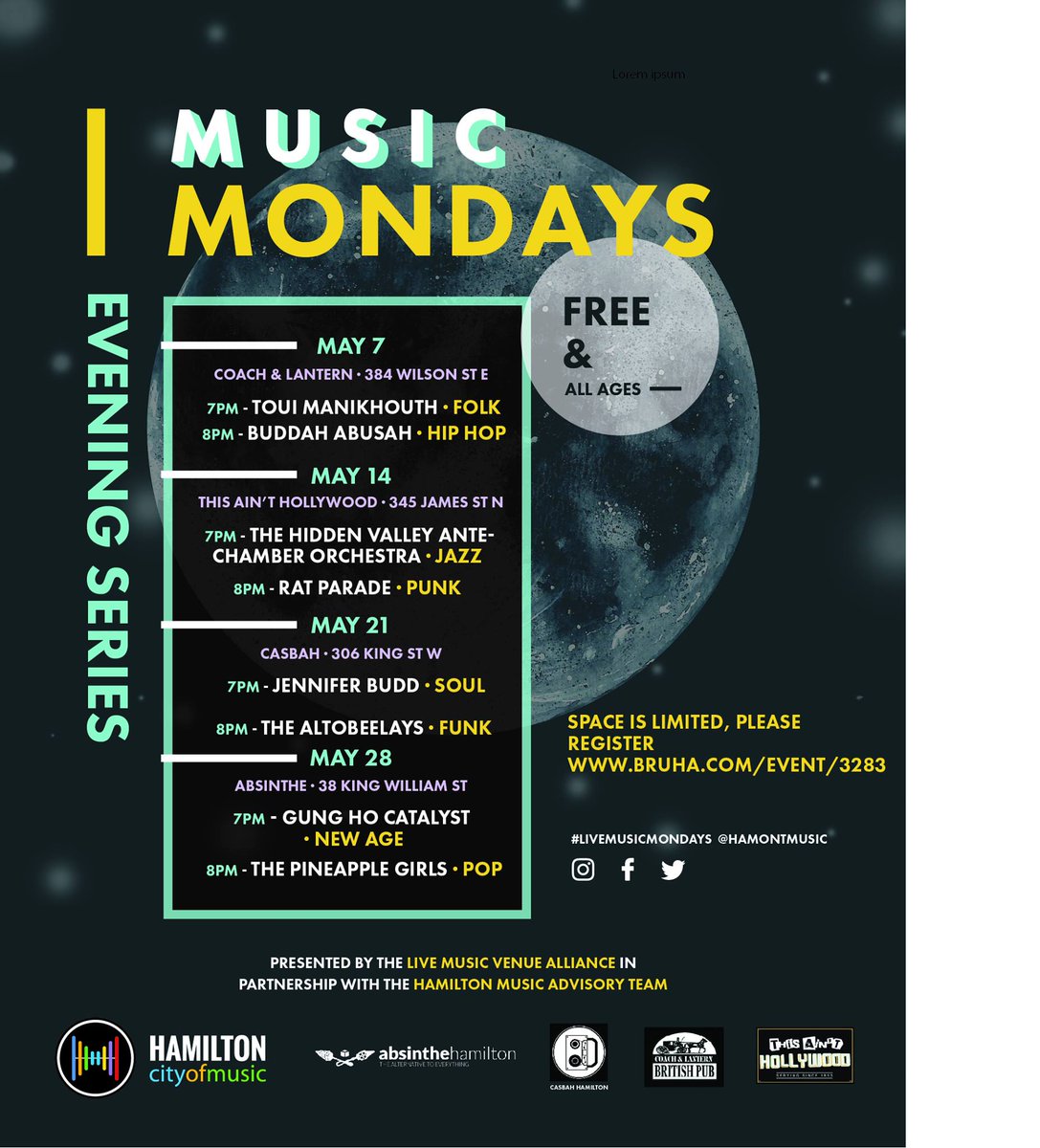 ghmusician's tweet photo. Upcoming shows at @Absinthe_Hamont - How's this listing looking? https://t.co/qp3CNwURV7 #hamontmusic https://t.co/hVlr22f3Hr