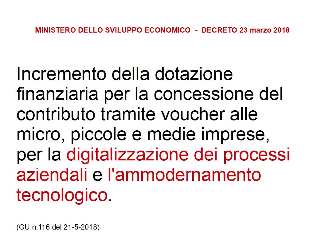lexasis1's tweet photo. @lexasis_srl 
Incremento della dotazione finanziaria per la digitalizzazione dei processi aziendali e l'ammodernamento tecnologico.
#startups #startuplife #StartUpNation https://t.co/SA6wWGpUDy