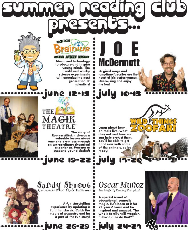 Are you looking for fun this summer? We've got AWESOME performers at every location in June and July. For more info about summer programs visit calendar.wacolibrary.org