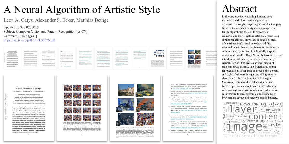 arxivtrends's tweet image. ๐ค A Neural Algorithm of Artistic Style
โ๏ธ Leon A. Gatys et al.
๐ arxiv.org/pdf/1508.06576โฆ
#ComputerVisionandPatternRecognition #csCV #csNE #qbioNC