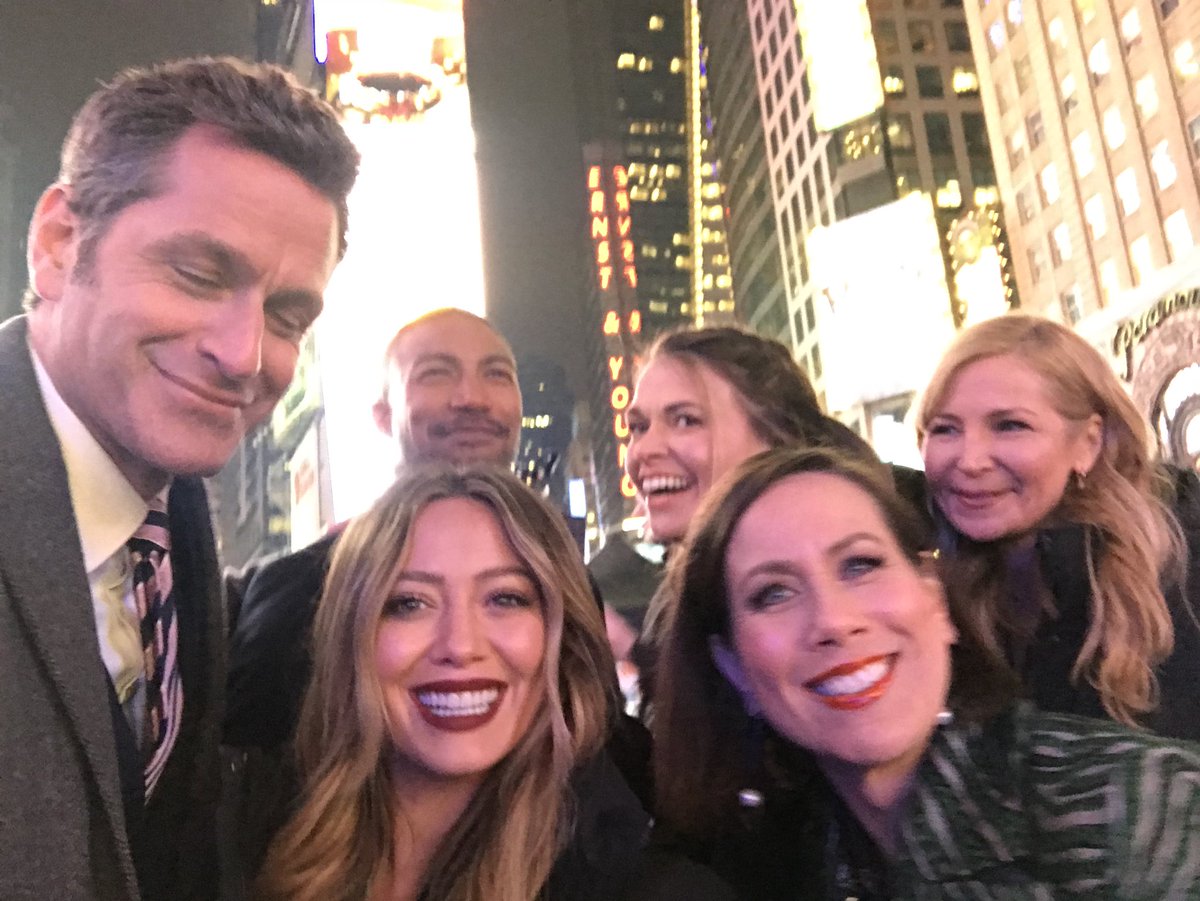 PeterHermann's tweet image. That’s us 3 months ago during our 1st (freezing) Times Square scene of @YoungerTV Season 5! We already knew way back then 2 give u serious eye about watching the premiere 2night at 10/9C on @tvland .... &amp;amp; the other pic is us coming apart, cause we always do... #LaughterIsGood