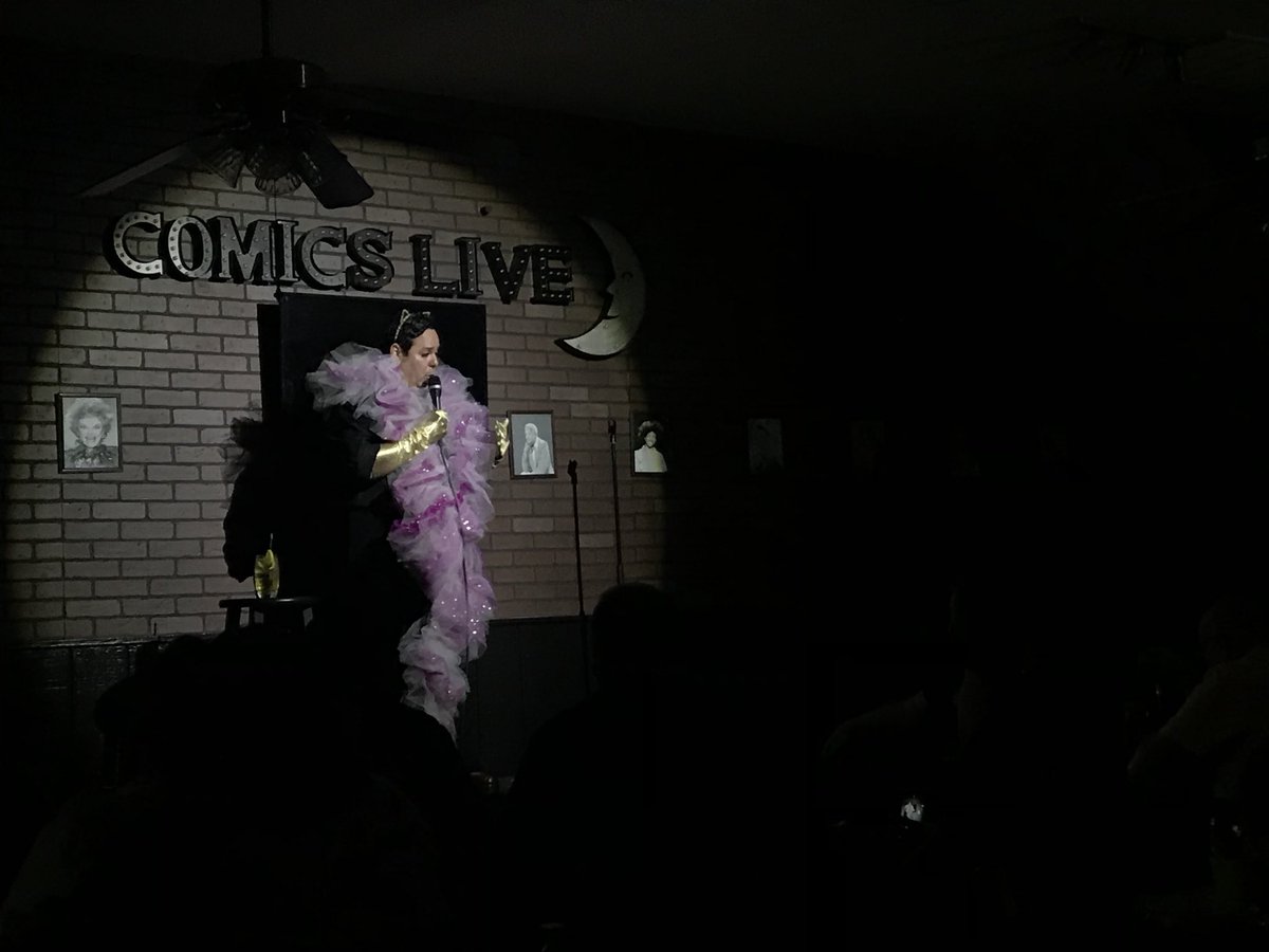 PrideCorpus's tweet photo. Jade Esteban Estrada is now on stage for Pride Downtownโs OUTta Control Comedy Night! #PrideCC https://t.co/U2Y03duuC7