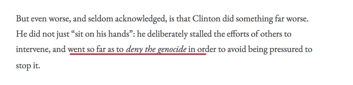 -Denied the Rwandan Genocide.-Gave out order to evacuate white people only-Didn't evacuate any Tutsis. Even the ones who worked at the embassy(8)