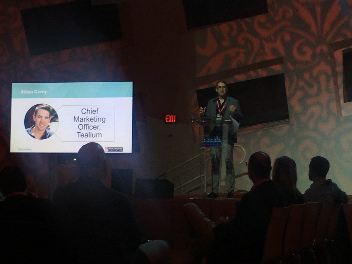 tealium's tweet photo. Tealium's CMO Adam Corey taking the main stage at the @DAAorg #Quanties2018 welcoming the crowd! #daa #daa2018 https://t.co/7L7tYbc3Lk