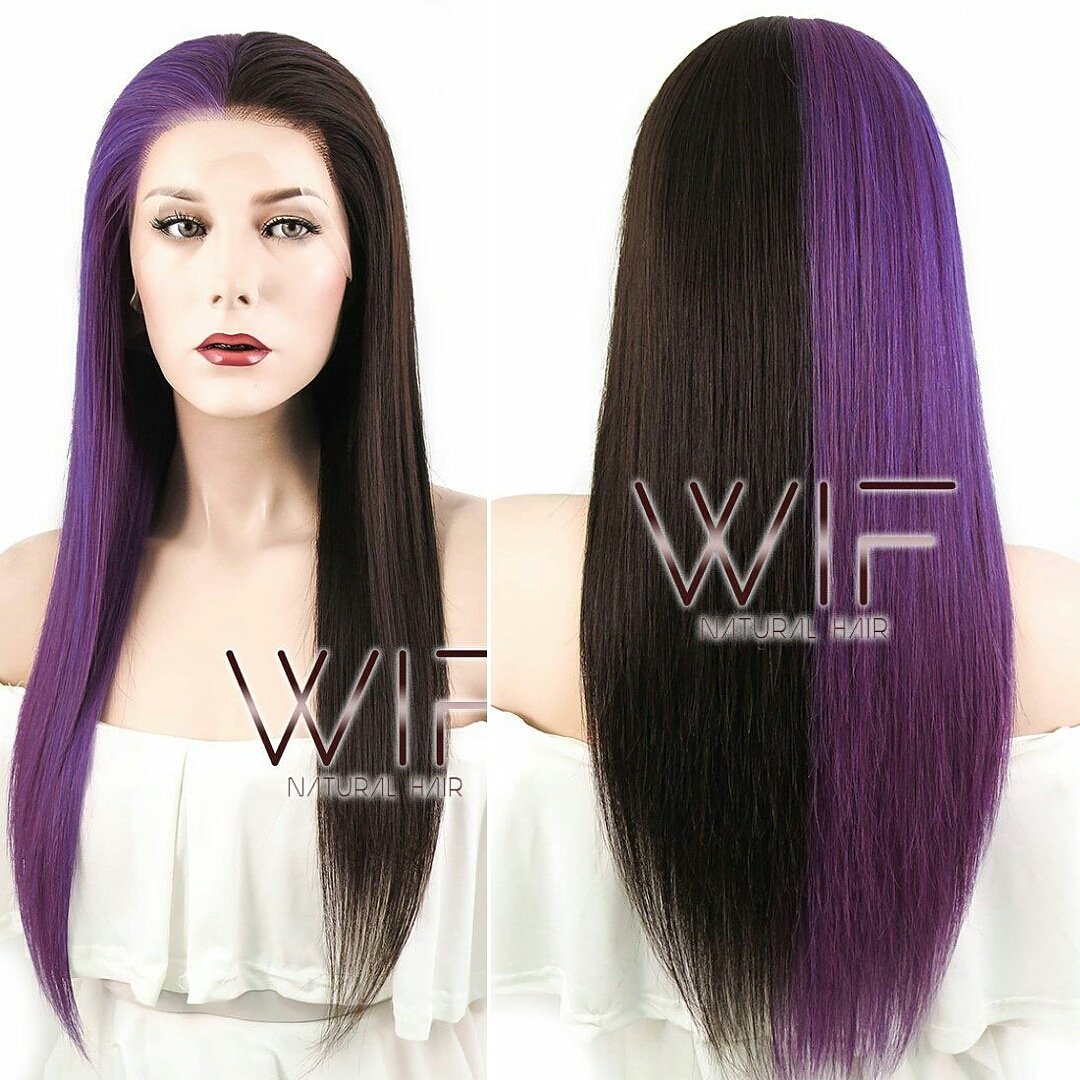 Wig Is Fashion Wifhair Half Trendy Purple And Half Mocha Brown Are You As Obsessed With This Split Color Natural Human Hair Wig Hh131 As We Are Click To T Co 9faintivi8 And