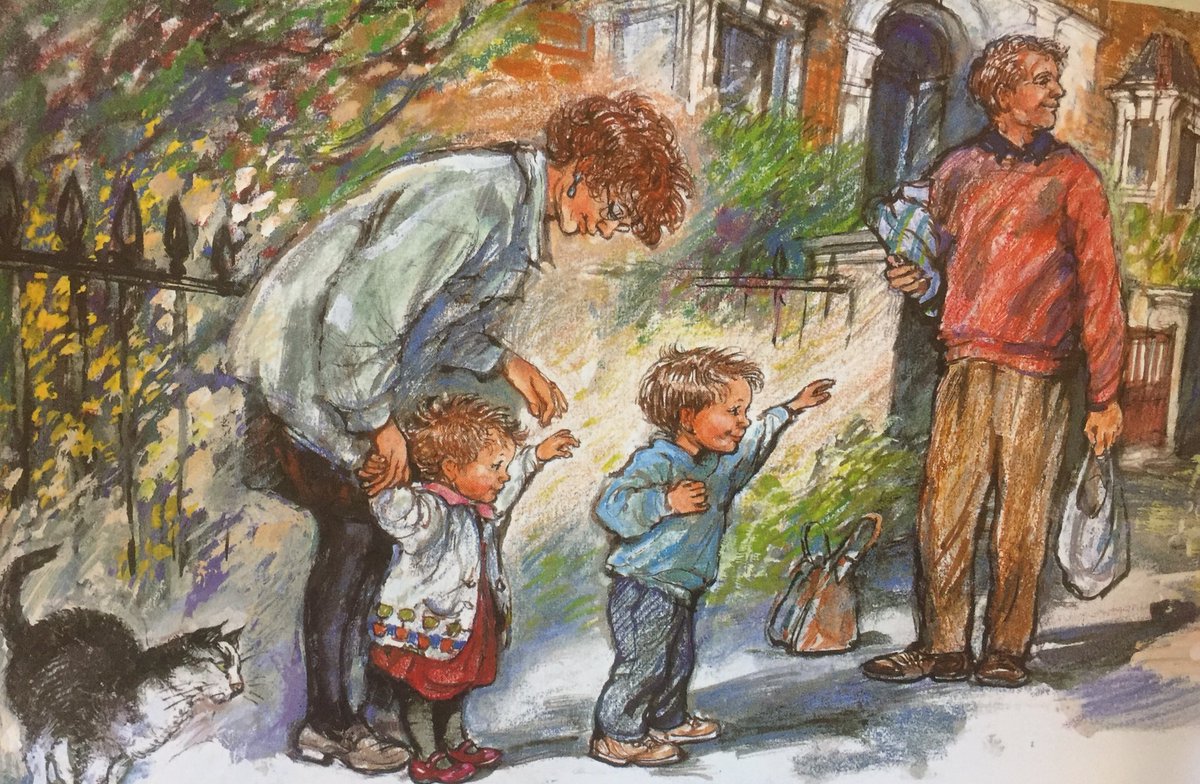 ShirleyHughes_'s tweet photo. Right acros the street lives their good friends the MacNallys. There was Bob and Jean MacNally, their daughter Maureen and their old cat Smoky... Smoky was always there to see them off. 

From Alfie and the Birthday Surprise https://t.co/W30NfLZzRH