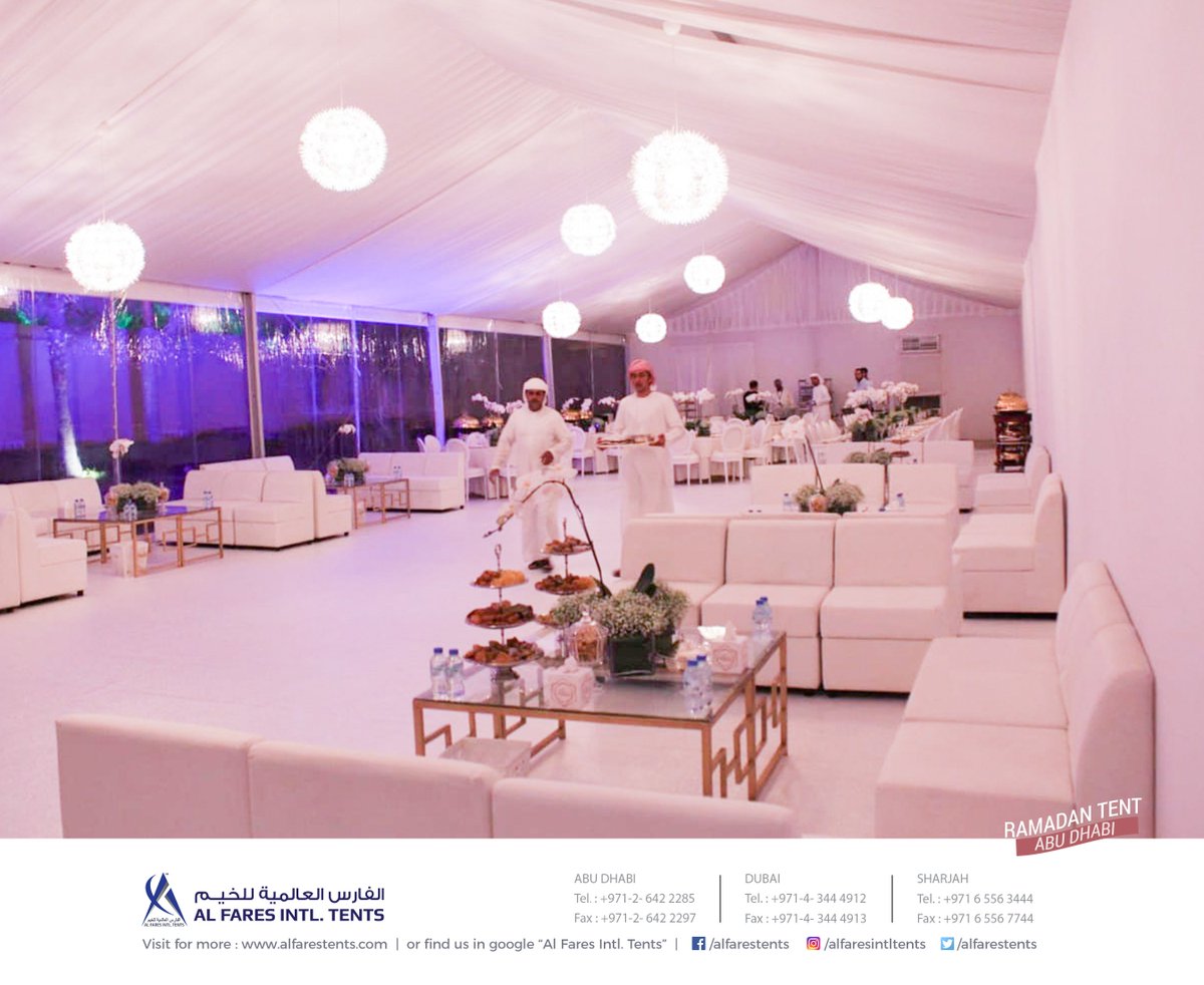 alfarestents's tweet photo. #Ramadan_Tent #Project #AbuDhabi
#Event_Venues &amp; #Marquees by Al Fares International Tents. 
For inquiry: info@alfaresintl.com | Tel: +971-6-5563444
#ramadan #ramadan2018 #ramadantent #mydubai #iftar #New_Project #tents #events #uae #tentrenting #marquee #RamadanEvening https://t.co/qYMBLJhdvL