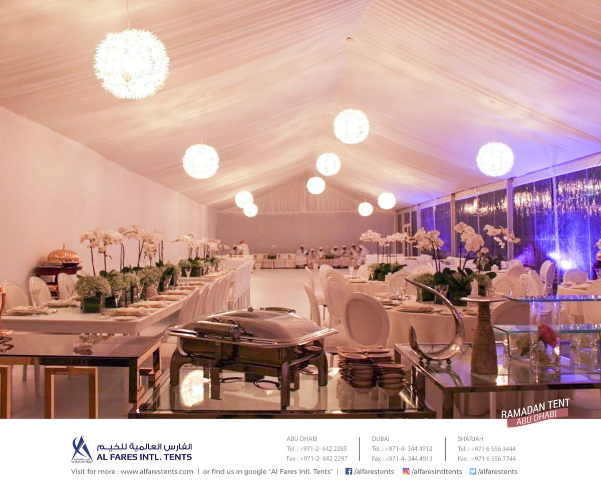 alfarestents's tweet photo. #Ramadan_Tent #Project #AbuDhabi
#Event_Venues &amp; #Marquees by Al Fares International Tents. 
For inquiry: info@alfaresintl.com | Tel: +971-6-5563444
#ramadan #ramadan2018 #ramadantent #mydubai #iftar #New_Project #tents #events #uae #tentrenting #marquee #RamadanEvening https://t.co/qYMBLJhdvL