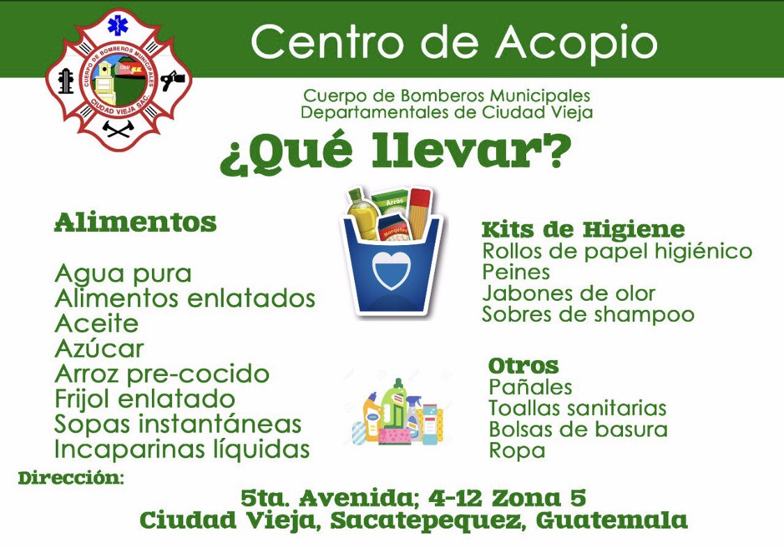 prensa_libre's tweet photo. #TragediaVolcán | Alimentos no perecederos, ropa nueva o usada (en buen estado), agua embotellada y productos de higiene, son algunos de los productos que puede llevar a los centros de acopio. https://t.co/9m2KAMOjTW