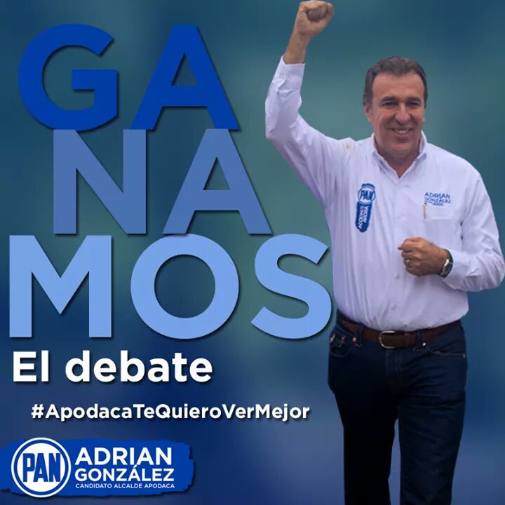 AdrianGzzNL's tweet photo. Con propuestas que piensan en el bienestar de los apodaquenses ganamos el debate #DebateCEE #ApodacaConAdrian #ApodacaSePintaDeAzul #ApodacaTeQuieroVerMejor #VotaPAN https://t.co/ZfRM5vsY8t