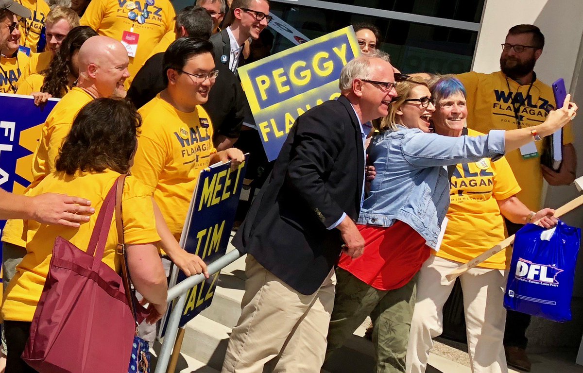 Tim_Walz's tweet photo. There are no words to describe how grateful we are for your support and hard work at the DFL convention this weekend. Thank you for what you've already done, and for what we will do together as we move ahead to win in August and again in November! - Tim and Peggy #winWF #uniteMN https://t.co/q5MDiwVHbG