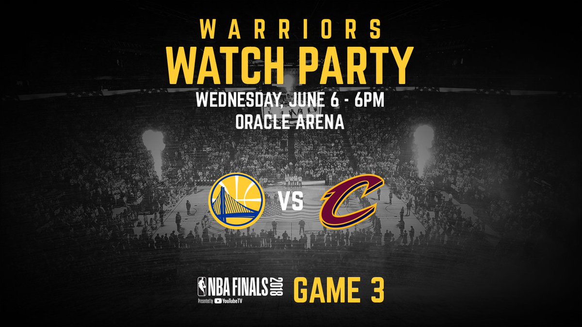 warriors's tweet photo. Watch Game 3 on #WarriorsGround! 

Tickets for the Game 3 Watch Party go on sale Monday, June 4 at 12 PM (PT) 👉🏽 https://t.co/SkPWwXdVhb https://t.co/YIHLlwS7uO