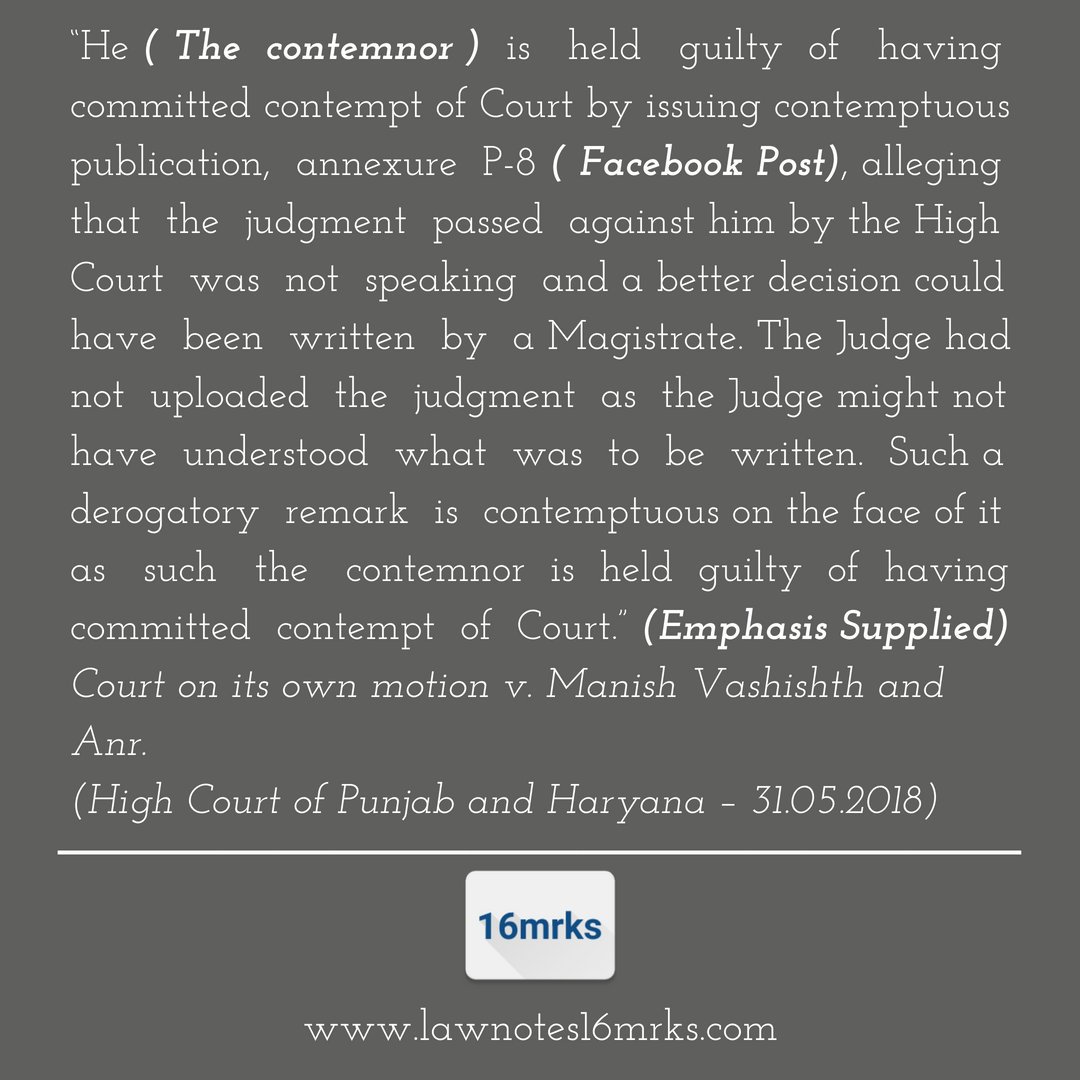 16mrks's tweet photo. Website : https://t.co/w5lHxwgNE7

Android App : https://t.co/Dkt9ZUC9sL

Instagram : https://t.co/CnGio8vKDr

IN THE HIGH COURT OF PUNJAB AND HARYANA AT CHANDIGARH. CROCP 9 of 2017 (O&amp;M) 

#law #highcourt #SupremeCourt #lawyer #toi #TheHindu #contempt #Facebook https://t.co/h0tBRedgnK