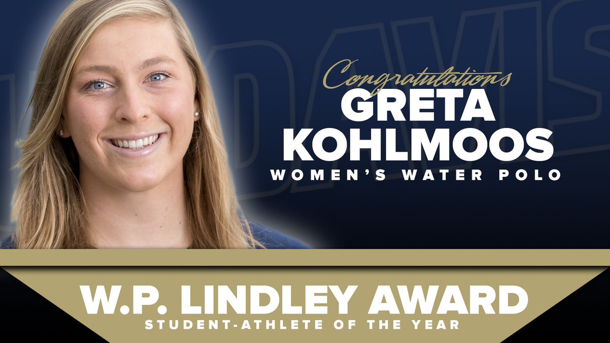 The W.P.  Lindley Award, the department's top honor, goes to the Big West Student-Athlete of the Year, team captain, one of the top goal scorers in @UCDavisWPolo history &amp; played a key role in the team's Sunday Showers program. Congratulations, Greta Kohlmoos! #GoAgs #GunrockGala