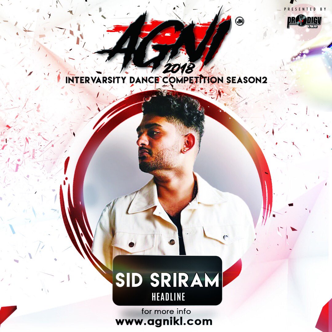 agnifest's tweet photo. Award-winning artist @sidsriram bringing a musical rainstorm to the stage of AGNI KL 2018, performing with his band with live music for a complete 60’minute set 🔥
This is a line-up that you will not want to miss! 
https://t.co/eIflyfkvaK
#agnikl2018 https://t.co/LJysocraFF