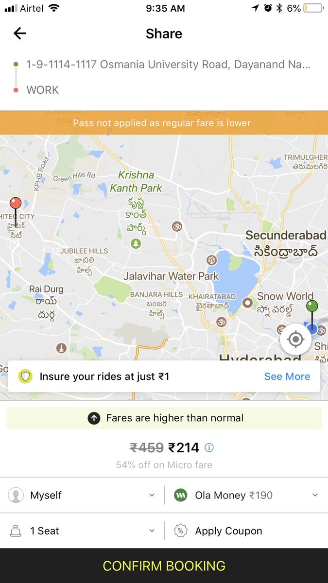 shahid_hussain's tweet image. @Olacabs @ola_supports See how you manipulate with the price, it’s too high for the trip. I have share pass which you are not activating and you are saying it is normal. But in the app it’s written the fare is higher than the normal. What the hell is going on? #StopUsingOla