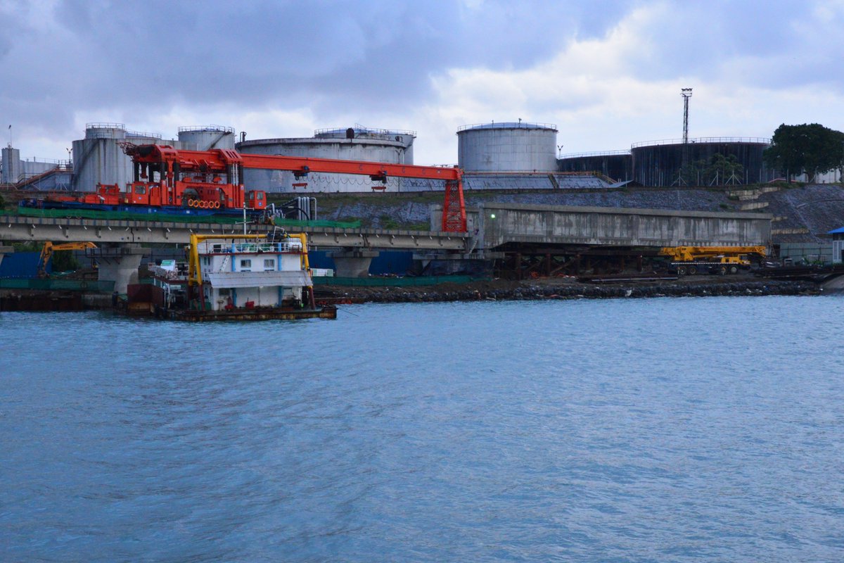 The Contruction of SGR Bridge at the Port of Mombasa Linking The Island and the Mainland part was completed yesterday. The focus is the completion of laying the rails at the Island part.