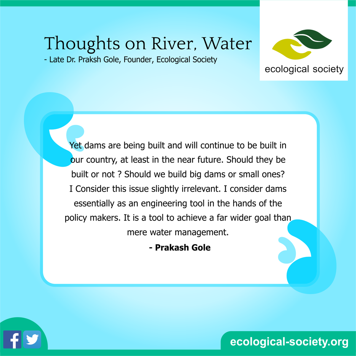 ecologicalsoc's tweet photo. Thoughts on #River #Water by late Praksh Gole, Founder Ecological Society https://t.co/80iOqA4N3G