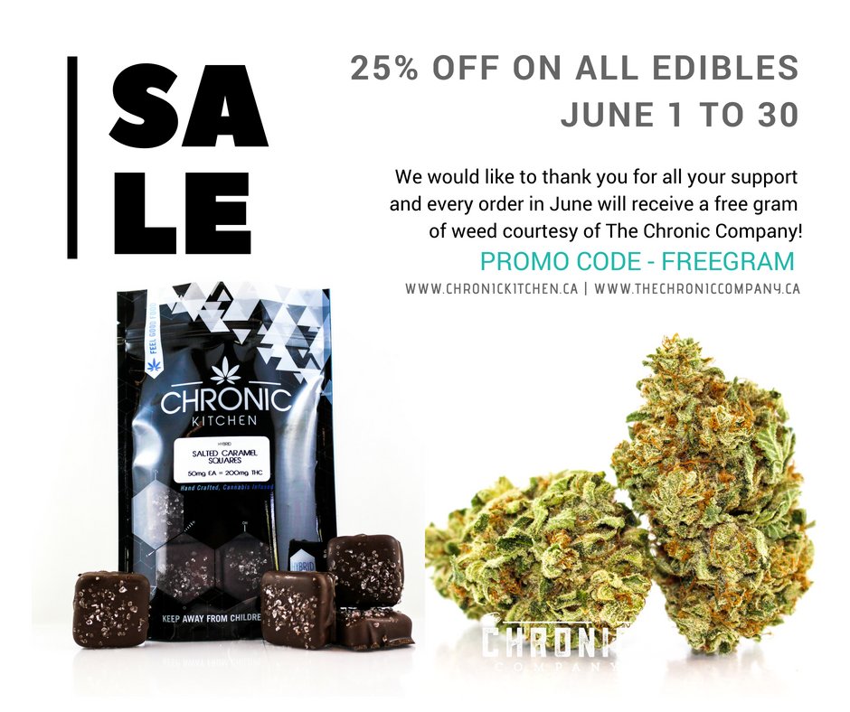 Chronic_Kitchen's tweet image. SAVE 25% off all Edibles and also receive a free gram of weed courtesy of @chronic_company for the entire month of June. #CannabisCommunity #cannabis #weedstagram #WEEDS