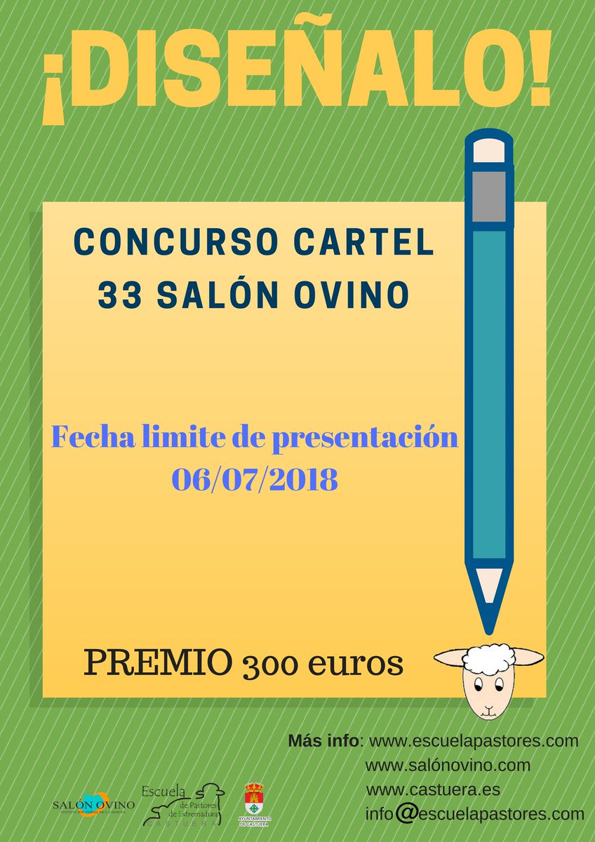 ¿Aún no te has enterado?

Este año puedes ser TÚ quien diseñe el cartel de 33 edición del Salón Ovino

El cartel ganador tendrá un premio valorado en 300 €

A que esperas....!!!DISEÑALO!!!

Bases en: escuelapastores.com