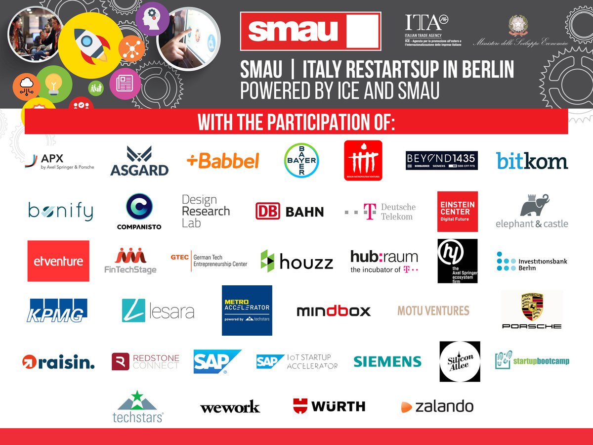 fusi79's tweet photo. Da #Bayer a DeutscheBahn da DeutscheTelekom a EinsteinCenter da ETVenture a #MetroAccelerator; anche #AxelSpringer #Porsche SAP IoT Accelerator Siemens Wรผrth Zalando!
sono alcune imprese tedesche interessate a innovazione #madeinItaly di #Smau #Italy #RestartsUp #Berlin
#startup https://t.co/wrZaXfSTq7