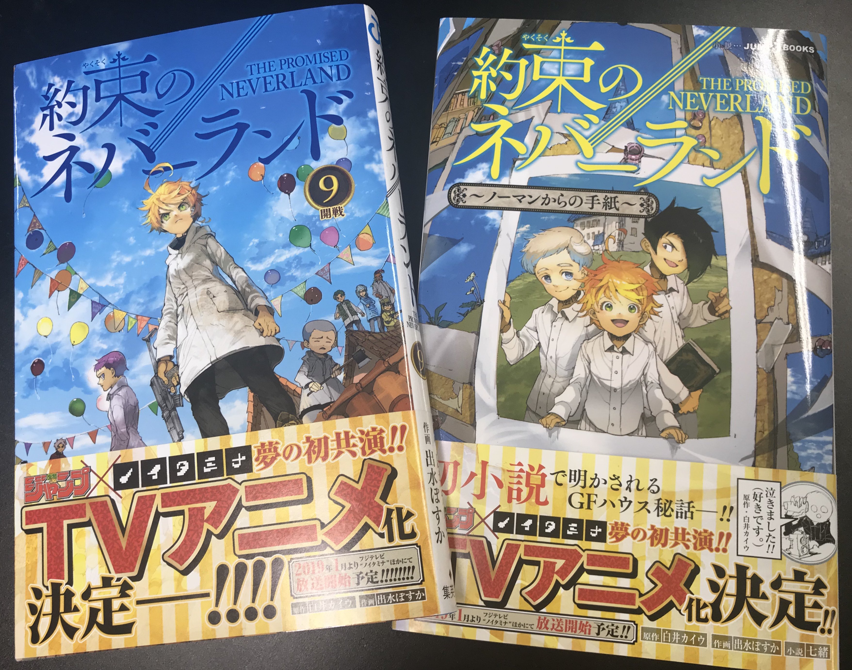 約束のネバーランド 公式 約束のネバーランド ９巻 小説版 本日発売 ９巻では ついにミネルヴァの真意 そして驚愕の事実が判明 充実のおまけページには 最新のアニメ情報も 小説版は エマ達のあたたかくも切ない過去ep４篇を収録 更に