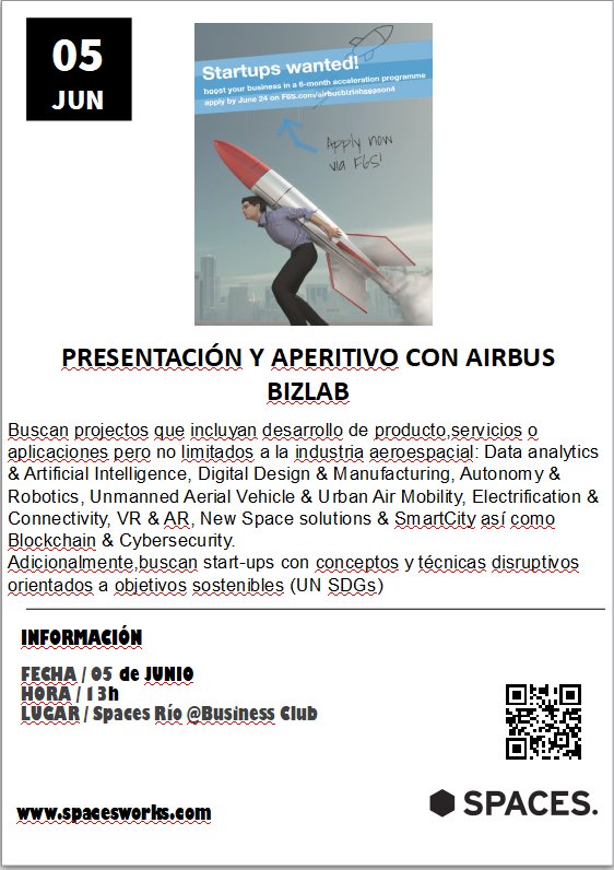 AnaAramendia's tweet image. 🍬No te pierdas la presentación y aperitivo con @Airbus #BizLab mañana en #SpacesRío ☺ #Madrid @spacesworks