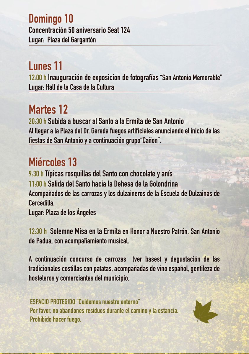 aytonavacerrada's tweet photo. #sap18 #Programa✨FIESTAS en Honor a San Antonio de Padua 2018 - Patrón de #Navacerrada📹Vídeo del año pasado y toda la ℹ️información que necesitas aquí: https://t.co/9kYQQtmiHi @AnaEspinosaiz @EvaDaCunha https://t.co/4giUFggH8I