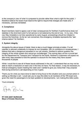 AndyBurnhamGM's tweet image. Here are my conditions for the emergency timetable: compensation; reduced fares; ticket acceptance scheme; last-chance saloon for Northern.