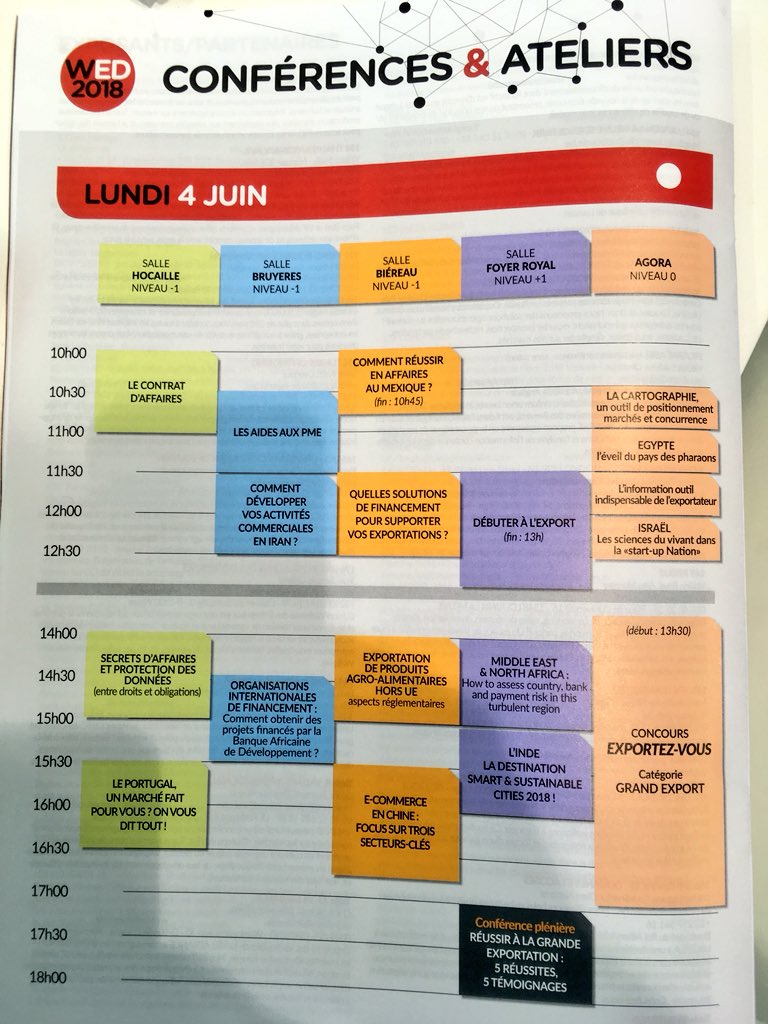 AWEX_Belgium's tweet photo. Le programme de ce lundi ! #WExD18 #WED2018 #WExD https://t.co/T1dEIb2Kj1