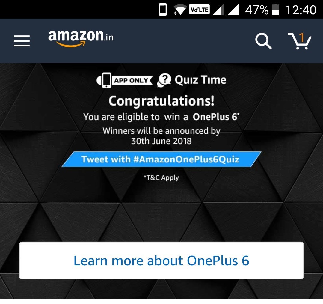 jatinderv's tweet photo. #AmazonOnePlus6Quiz
I hope to win.....lets go @amazon https://t.co/VZsuGR9fDk