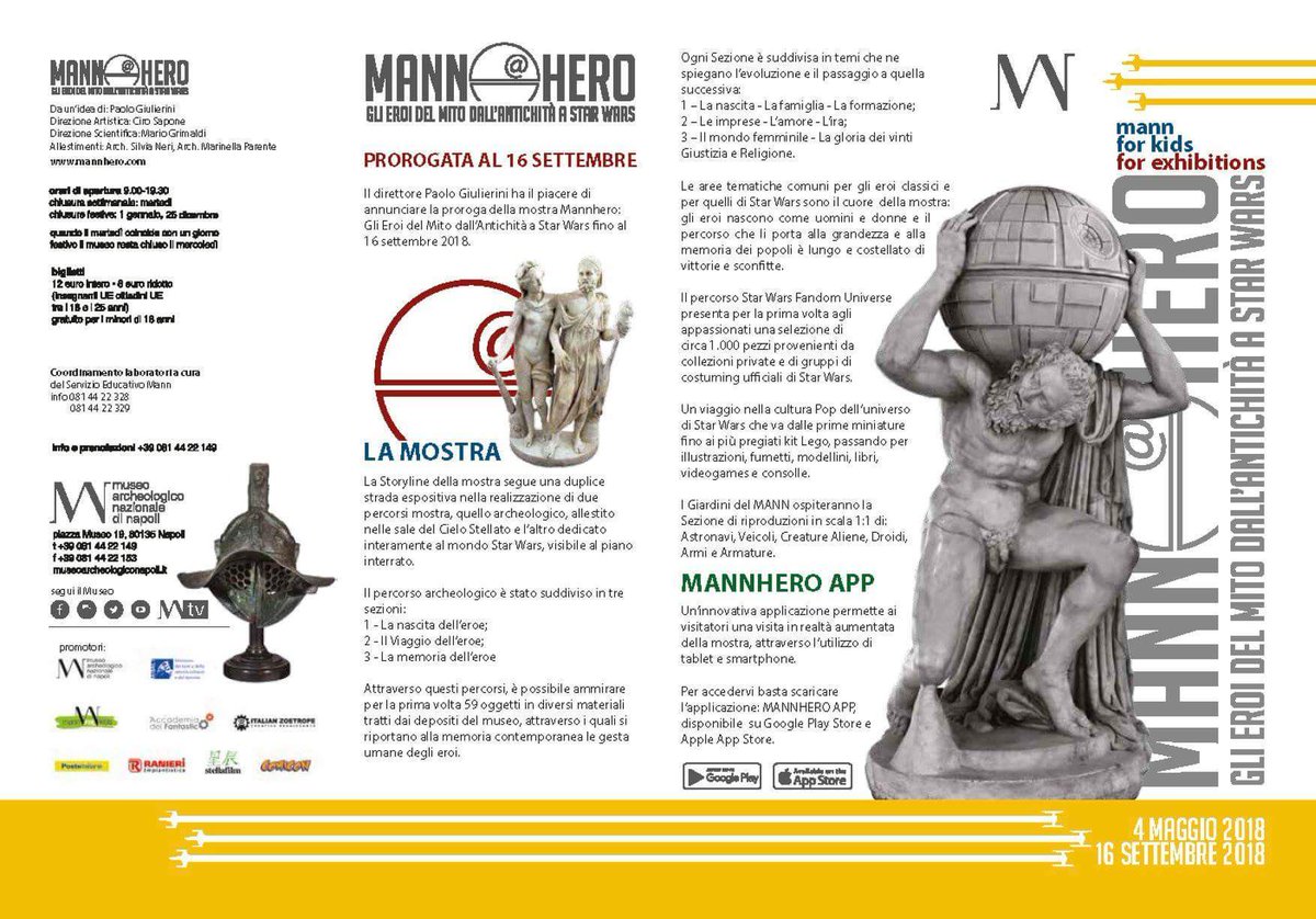 MannApp_TV's tweet photo. MANNHero è un viaggio a trecentosessantagradi per indagare le caratteristiche della figura dell’eroe, dall’antichità a Star Wars: il progetto, accanto allo straordinario percorso espositivo, prevede la realizzazione di laboratori didattici e visite guidate. #mannforkids https://t.co/zXfk4gqA9i