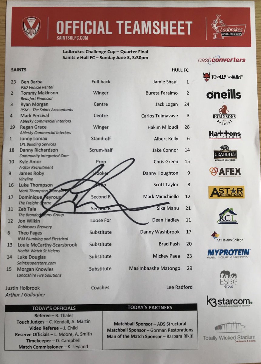 ✍️ We have a team sheet signed by our MOTM <a href="/Luketommo1/">Luke Thompson</a> like and retweet for a chance to win! #saintsandproud