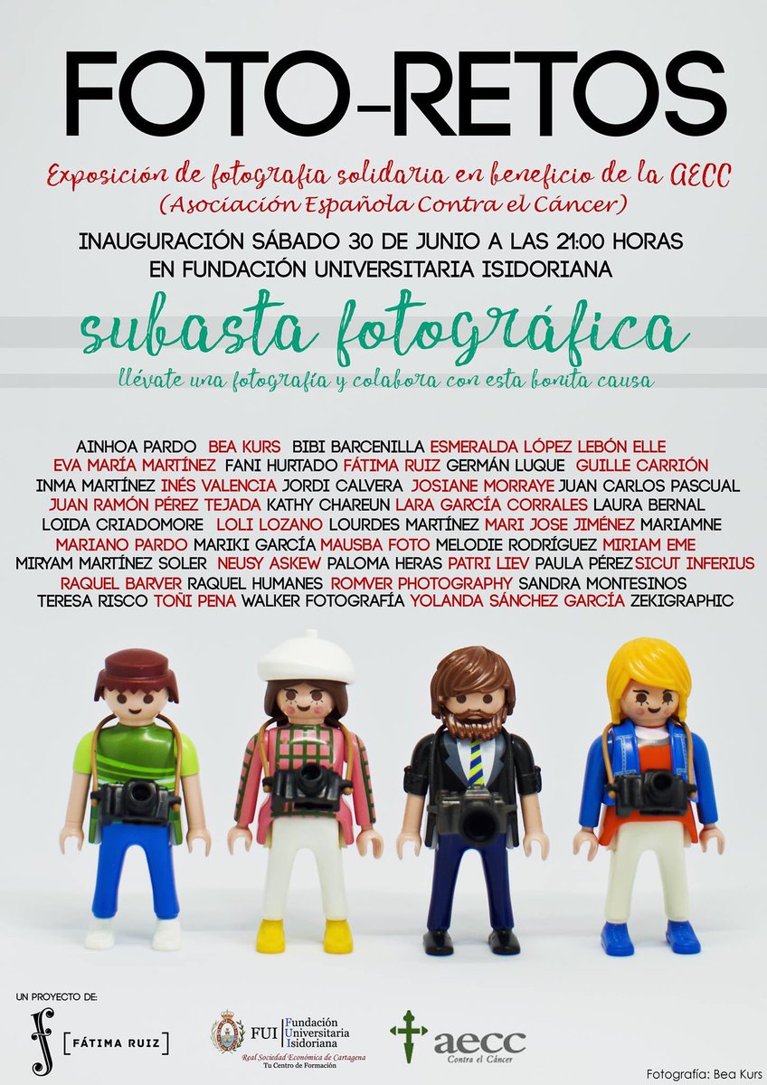 Chicxs os esperamos el 30 de Junio a las 21:00h en la II Exposición de Foto-Retos, creada por @FatimaRuizPhoto en beneficio de la AECC de Cartagena. ¡Sería genial veros allí!