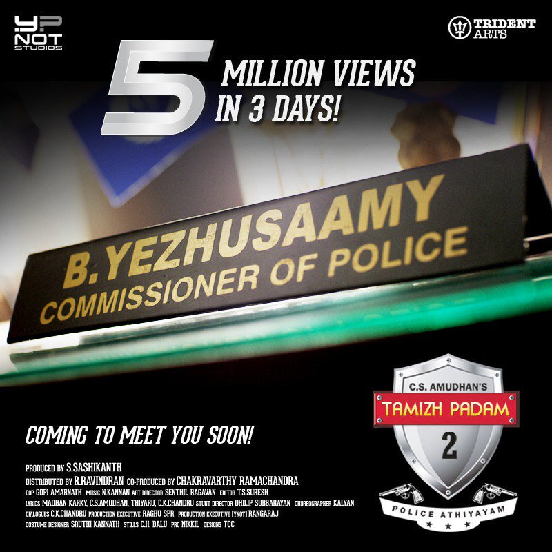 FridayEnt's tweet photo. The wacky teaser of much anticipated #TP2 has clocked 5M views in YouTube in 3 days! #TP2Teaser #TP2point0 @StudiosYNot @tridentarts16 @sash041075 @thinkmusicindia @actorshiva @Ishmenon @csamudhan @editorsuresh https://t.co/rNmSElCKwW
