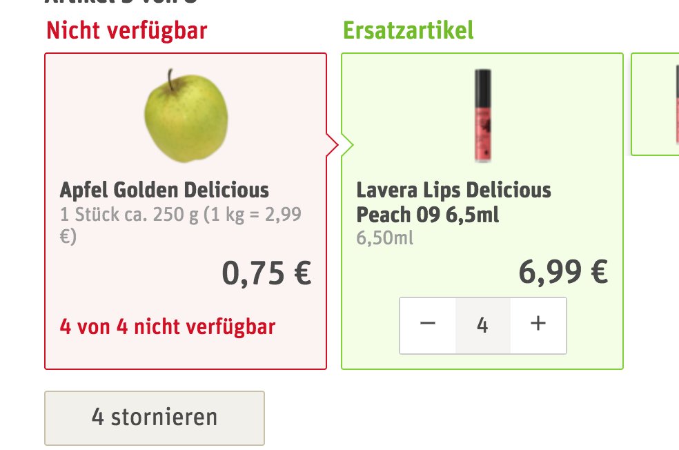FSmaland's tweet photo. Nee is klar, anstatt Äpfel Lippenpflege. geiler Ersatzartikel. :D 
#rewelieferservice #rewe #goodjob https://t.co/RkQuvHI10U