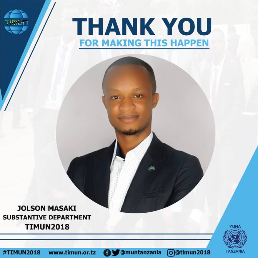 YUNA_Tanzania's tweet photo. Hon. delegates and participants of #TIMUN2018 congratulations to all of you once again. Thank you, to all those who came and became a part of the conference. Now we call on you to transform your understanding into action. @UnitedNationsTZ @globalpeacetz @ALVARO_UNTZ #SDGs https://t.co/m9WBqFnN5Z