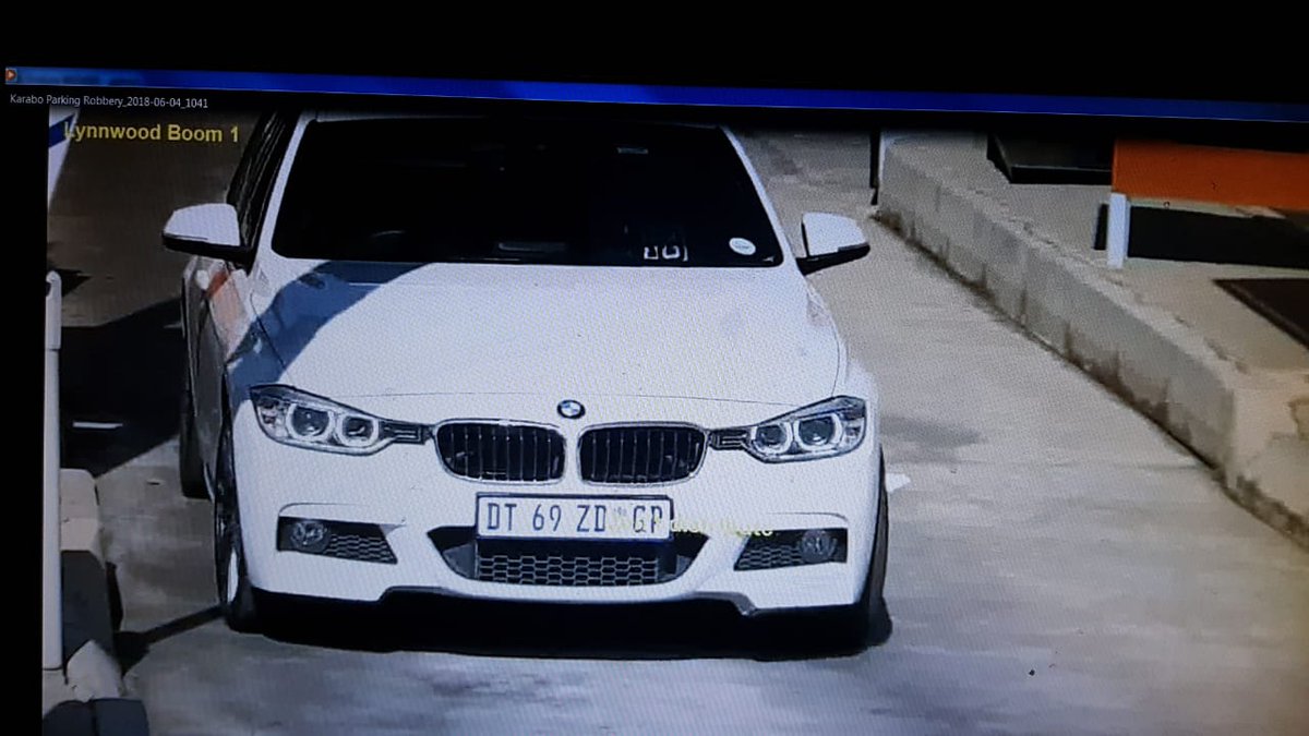 MCVENTA's tweet photo. 🚨LOOKOUT🚨

White BMW DT69ZDGP (false plates).  4 African males. Robbery at The Grove Mall.  
Suspects armed.
Robbed the guard of the parking money (bag)....please if you have any information contact Saps or Dm us tnx https://t.co/VU7biFbdlN