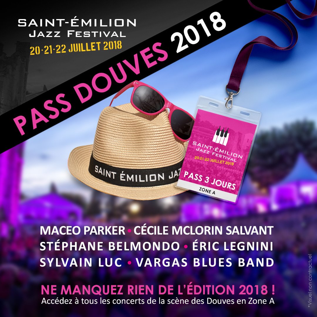 🔥 NE MANQUEZ RIEN DE L'ÉDITION 2018 !

Avec le PASS DOUVES, accédez à tous les concerts de la scène des Douves du Palais Cardinal et durant 3 soirées, vibrez au rythme du Festival !

Réservez-les vite, ils sont en nombre limité !
👉 saint-emilion-jazz-festival.com/billetterie/