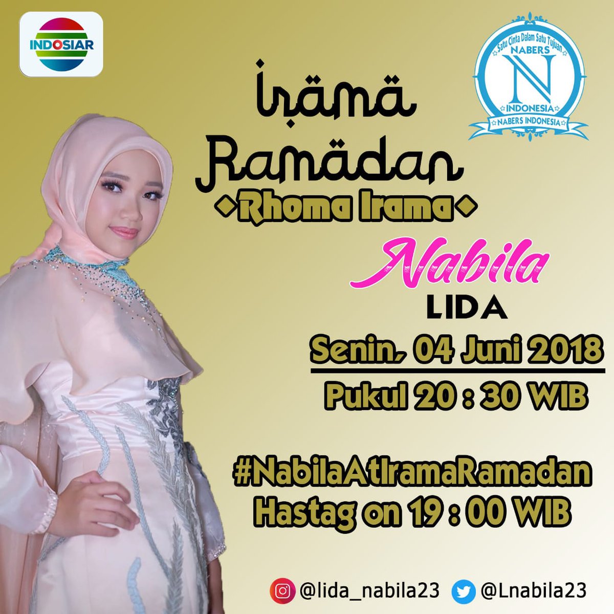LNabila23's tweet photo. Assalamualaikum saudaraku semunya jangan sampai ketinggalan yaa irama ramadhan malam ini 
Ramaikan hastag nya yuks 
#NabilaAtIramaRamadhan https://t.co/ZkgITxo13W