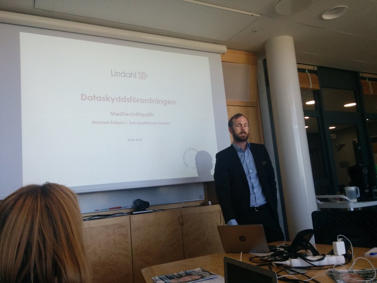 kristinasvens15's tweet image. Michael Edquist, Lindahl. Målsättningen m #GDPR enklare för individen o samma regler över hela EU. Ändamålsbegränsning, uppgiftsminimering, transparens, lagringsbegränsning, redovisning av efterlevnad,  #medtechweekSE