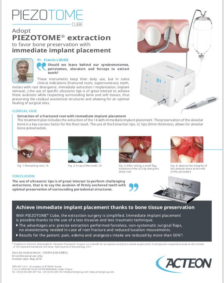 Achieve immediate implant placement thanks to bone tissue preservation with the Piezotome Cube and Extraction Kit #Acteon #Dental #Piezo