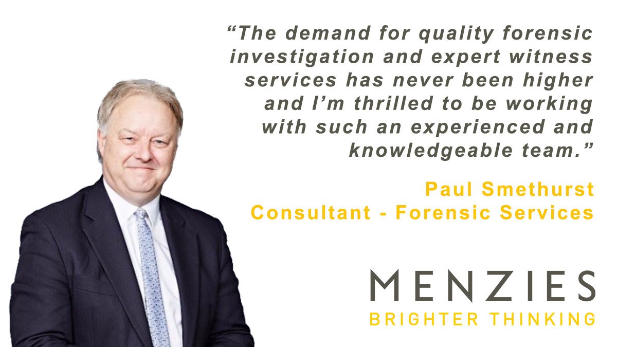 MenziesLLP's tweet photo. Whoop whoop and welcome to Paul Smethurst a #BrighterThinking #forensic expert with over 25 years industry experience! Don’t be shy come say HI!
https://t.co/T3QqTdiAMj https://t.co/a20zl3sOQI