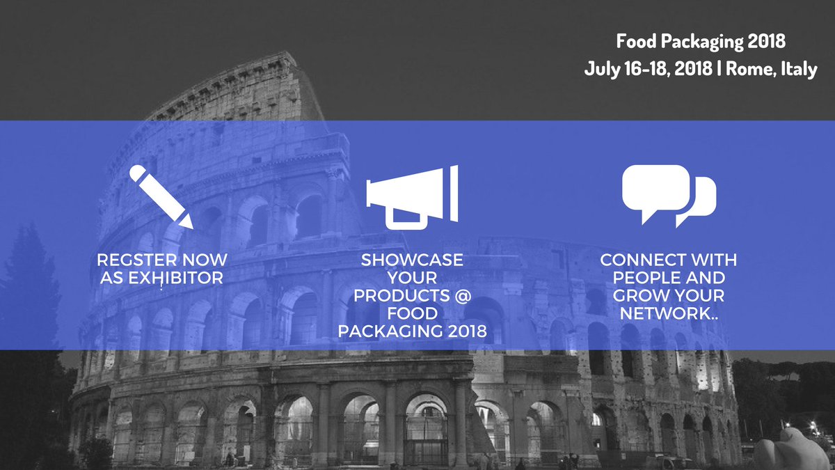 Reserve your slots as #Exhibitor at #Foodpackaging2018.. Promote your product and grow your network in #Rome #nanotechnology #biotech #foodtech #packaging #foodindustry #beverage #foodwine #foodmarketing #foodlaws #foodprinting #babyfood #pharmaceuticalpackaging #medicalpackaging