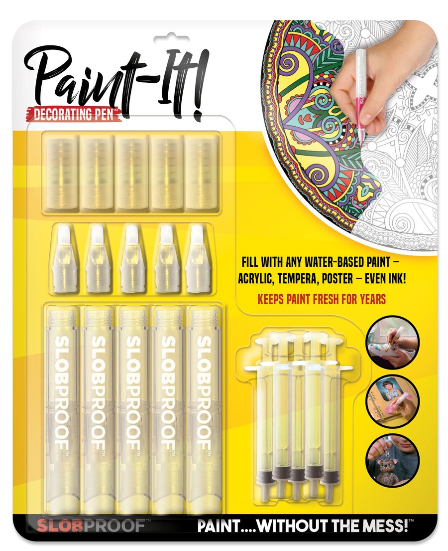 Slobproof's tweet image. Our newest Paint-It Decorating Pen is now available for pre-order! Fill it with any water-based paint - acrylic, tempera, poster, even ink - for dozens of mess-free decorating &amp;amp; crafting projects. 
Order now! mypaintpen.com
