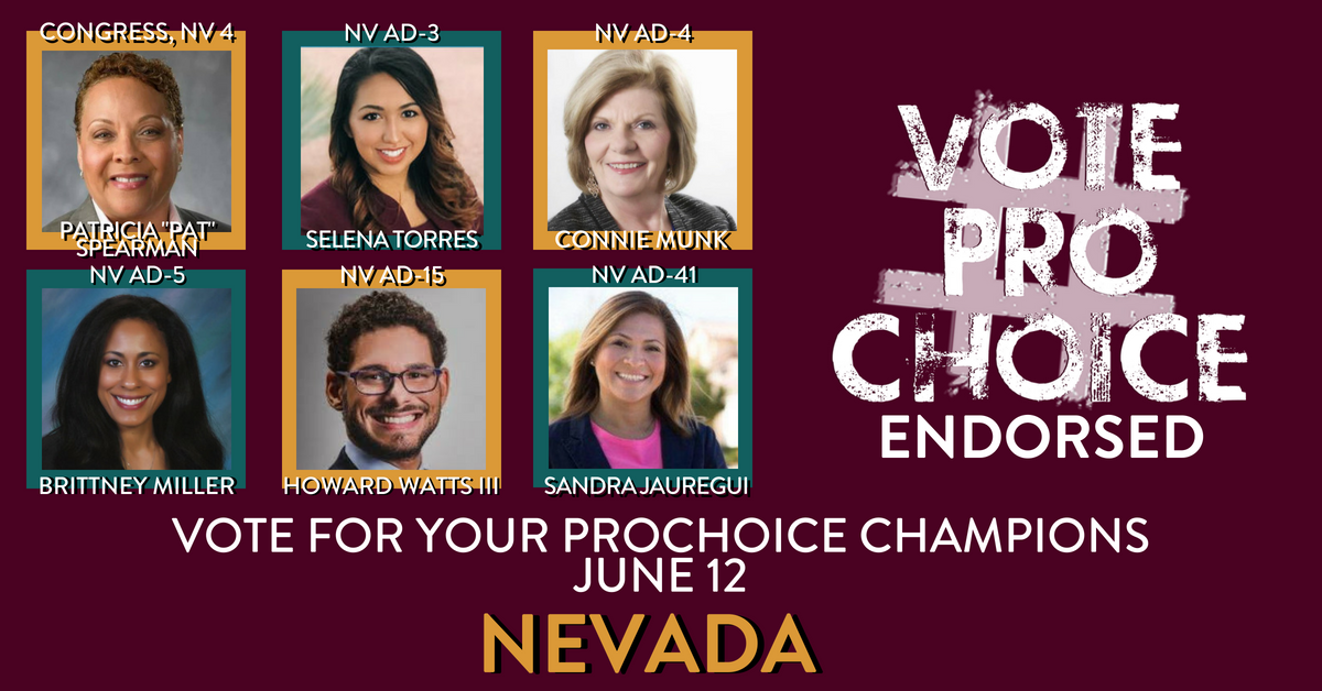VoteChoice's tweet photo. Early Voting for #NVPrimary has started &amp; runs til 6/8! Here's our slate of #prochoice champions who deserve your vote:
✅@senatorspearman  
✅@Miller4AD5
✅@ConnieMunkNV
✅@HowardWattsNV
✅@selenatorresnv
✅@NVJauregui
#VoteJune12 #NVvotes #Nvpol #VOTEPROCHOICE https://t.co/8KLAe6JqGO
