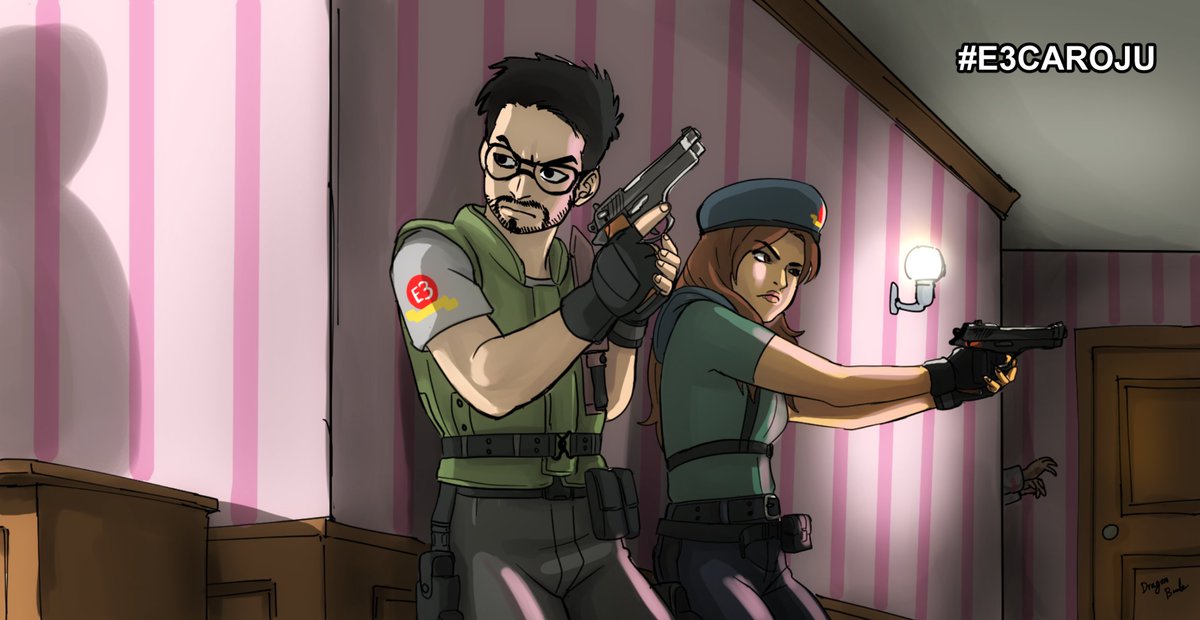 BouleDragon's tweet photo. Salut !
Création d'un compte tweeter juste pour le #E3CaroJu !
Et petite illustration de nos deux grands fans de Resident Evil @JulienChieze et @CaroleQuintaine . https://t.co/GoFq5a4c8C