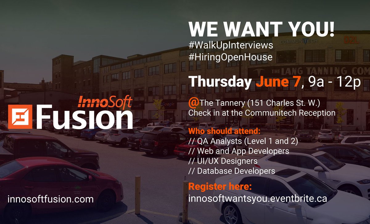 InnoSoftFusion's tweet photo. WE WANT YOU! Walk up Interview Open House. Join one of KW’s fastest growing tech companies! https://t.co/y2DsKHZwzh  #walkupinterviews #hiringopenhouse #KWtechjobs #KWjobs #innosoftfusion #techjobs #developersneeded @Communitech @ConestogaC @UWaterloo @Laurier https://t.co/5NqTvyTD2D