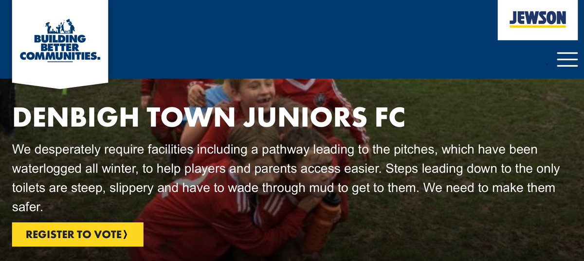 TownDenbigh's tweet photo. We need YOUR help🙏 Please VOTE &amp; SHARE #BuildingBetterCommunities with @Jewson 👉 link: https://t.co/iwCzgFHSBa https://t.co/IJD5NcKAXm