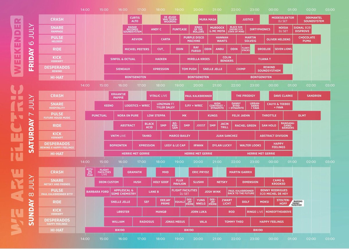 The We Are Electric-timetable is online: we're tearing down the Ride-stage on saturday-night, 00:15 - 01:15, after Rachel Green DJ and SAN HOLO. This is going to be heavy!

6th, 7th &amp; 8th of july: <a href="/WAEfestival/">We Are Electric</a>
